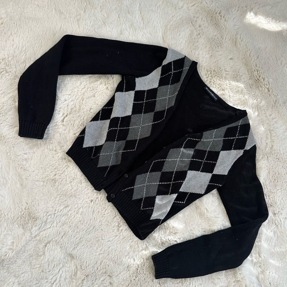 Brandy Melville Argyle black and gray goth girl sweater/ button down cardigan